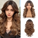 Gradient Brown Gradient Brown Curly Medium-Length Wig With Curtain Bangs