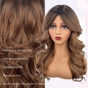 Gradient Brown Gradient Brown Curly Medium-Length Wig With Curtain Bangs