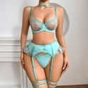 Gespleißter bestickter floraler Unterbrust-BH Sockenhalter Tanga 4-teiliges Dessous-Set