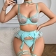 Gespleißter bestickter floraler Unterbrust-BH Sockenhalter Tanga 4-teiliges Dessous-Set