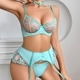 Gespleißter bestickter floraler Unterbrust-BH Sockenhalter Tanga 4-teiliges Dessous-Set