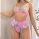 Gespleißter bestickter floraler Unterbrust-BH Sockenhalter Tanga 4-teiliges Dessous-Set