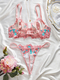 Rosa Mesh florale Stickerei Unterbrust-Push-Up-BH und T-Back-Set