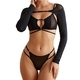 Black Black Sheer Mesh Long-Sleeve Lingerie With Multi-Strap Metal Buckle Detailing