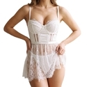 White White Lace Camisole Nightdress With Waist Cincher And Panties
