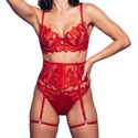 Red Red Floral Embroidered Sheer Corset Bra Set