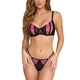 Black Floral Embroidered Sheer Mesh Bra With Bow And Adjustable Straps