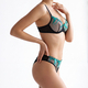 Black Black And Green Color-Block Embroidered Sheer Mesh Push-Up Bra