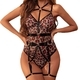 Black Leopard Print Halter Bodysuit Lingerie With Crisscross Straps
