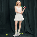 Women's Sleeveless Polo Tennis Tank Top With Built-In Bra And Pleated Mesh Skirt