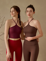 Chinese-Style Halter Neck Yoga Tank Top With Fixed Chest Pads