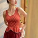 Polka Dot Ruffle Trim Yoga Top With Removable Pads
