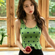 Polka Dot Ruffle Trim Yoga Top With Removable Pads