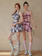 Plaid Color-Block Sports Skirt Set With Tank Top