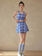 Plaid Color-Block Sports Skirt Set With Tank Top
