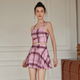 Plaid Color-Block Sports Skirt Set With Tank Top