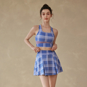 Plaid Color-Block Sports Skirt Set With Tank Top