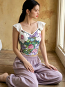 Printed Flutter Sleeve Cropped Yoga Bra Tank Top