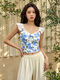 Printed Flutter Sleeve Cropped Yoga Bra Tank Top
