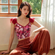 Printed Flutter Sleeve Cropped Yoga Bra Tank Top