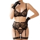 Floral Embroidered Lace Push-Up Bra Set With Garter Belt