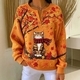 Cute Cat Maple Leaf Print Button Sweatshirt