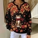 Cute Cat Maple Leaf Print Button Sweatshirt