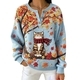 Cute Cat Maple Leaf Print Button Sweatshirt