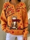 Cute Cat Maple Leaf Print Button Sweatshirt