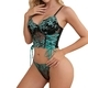 Blumengesticktes Mesh-Strappy-Transparent-Zweiteiler-Dessous-Set