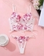 Blumengesticktes Mesh-Strappy-Transparent-Zweiteiler-Dessous-Set