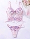 Blumengesticktes Mesh-Strappy-Transparent-Zweiteiler-Dessous-Set