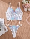 Blumengesticktes Mesh-Strappy-Transparent-Zweiteiler-Dessous-Set