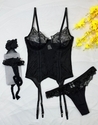 Black Sheer Lace Push-Up Bodysuit With Fishnet Stockings