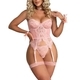 Rosa Spitzen-Transparent-5-Teiler-Dessous-Set