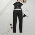 Schwarzes Blumen-Spitzen-Cutout-Vintage-Schnallen-Shapewear-Dessous-Zweiteiler-Set