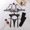 Black Sheer Mesh Cutout Halter Shapewear Four-Piece Set