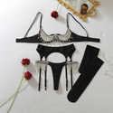 Black Sheer Cutout Rhinestone Tassel Shapewear Two-Piece Set