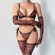 Schwarzes Leopardenmuster Transparent-Leopardenmuster-Dessous-Set Mit Strappy-Höschen