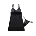 Black Deep V Sheer Lace Cutout Mesh Bodysuit Cami Two-Piece Set