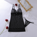 Black Deep V Sheer Lace Cutout Mesh Bodysuit Cami Two-Piece Set