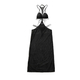 Black Sheer Halter Open-Back Long Dress Two-Piece Set