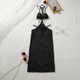Black Sheer Halter Open-Back Long Dress Two-Piece Set