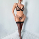 Schwarzes Transparent-Mesh-Spitzenbesatz-Hohlraum-Slim-Fit-Zweiteiler-Dessous-Set