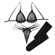 Schwarzes Transparent-Mesh-Spitzenbesatz-Hohlraum-Slim-Fit-Zweiteiler-Dessous-Set
