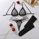 Schwarzes Transparent-Mesh-Spitzenbesatz-Hohlraum-Slim-Fit-Zweiteiler-Dessous-Set