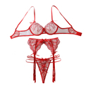 Red Ultra-Thin Sheer Underwire Push-Up Bra Set With Bow And Heart Embroidery