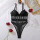 Black French Lace Sheer V-Neck Corset Bodysuit