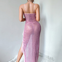 Pink 3D Rose Sequin Mesh Slim-Fit Camisole Dress