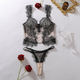 Black skin tone Eyelash Lace Spliced Hollow-Out Sheer Mesh Shapewear Two-Piece Set